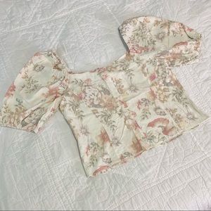 Floral Linen Prairie Puff Sleeve Cottagecore Blouse